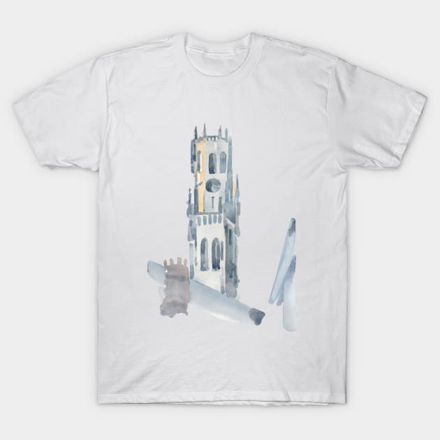 Medieval bell tower of Bruges, Belgium. T-Shirt by ArchiTania